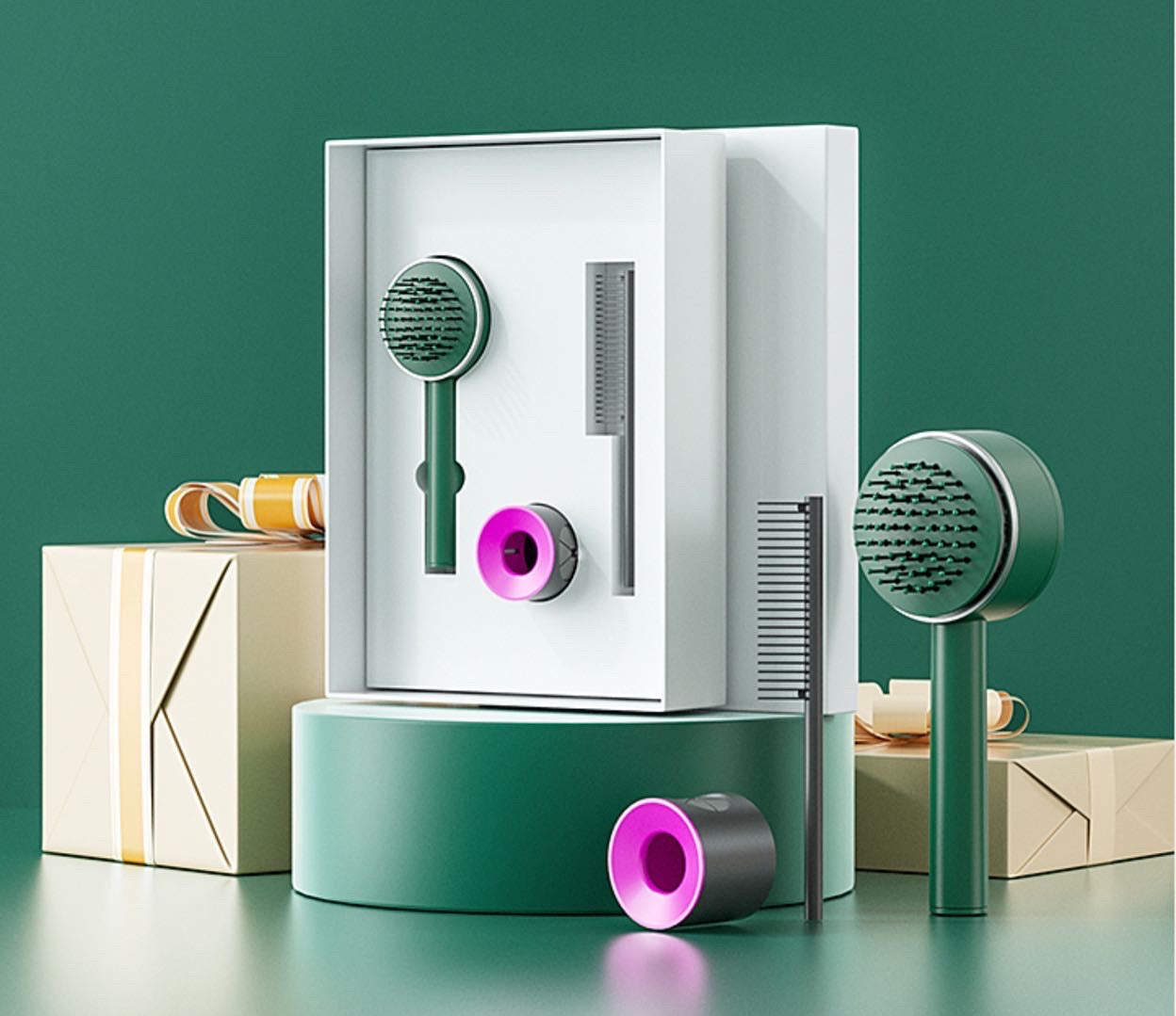 مشط شعر مع مكبس ازالة الشعر المتساقط