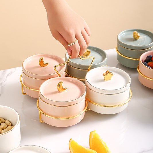 طقم للحلويات والسنكس بلون وردي مع ابيض