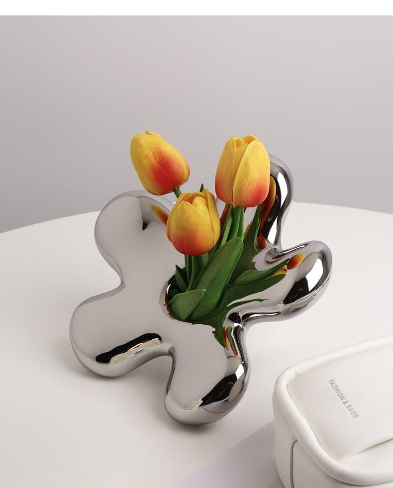 Silver Plated vase (yellow tulips)
