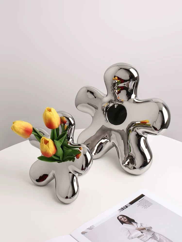 Silver Plated vase (yellow tulips)