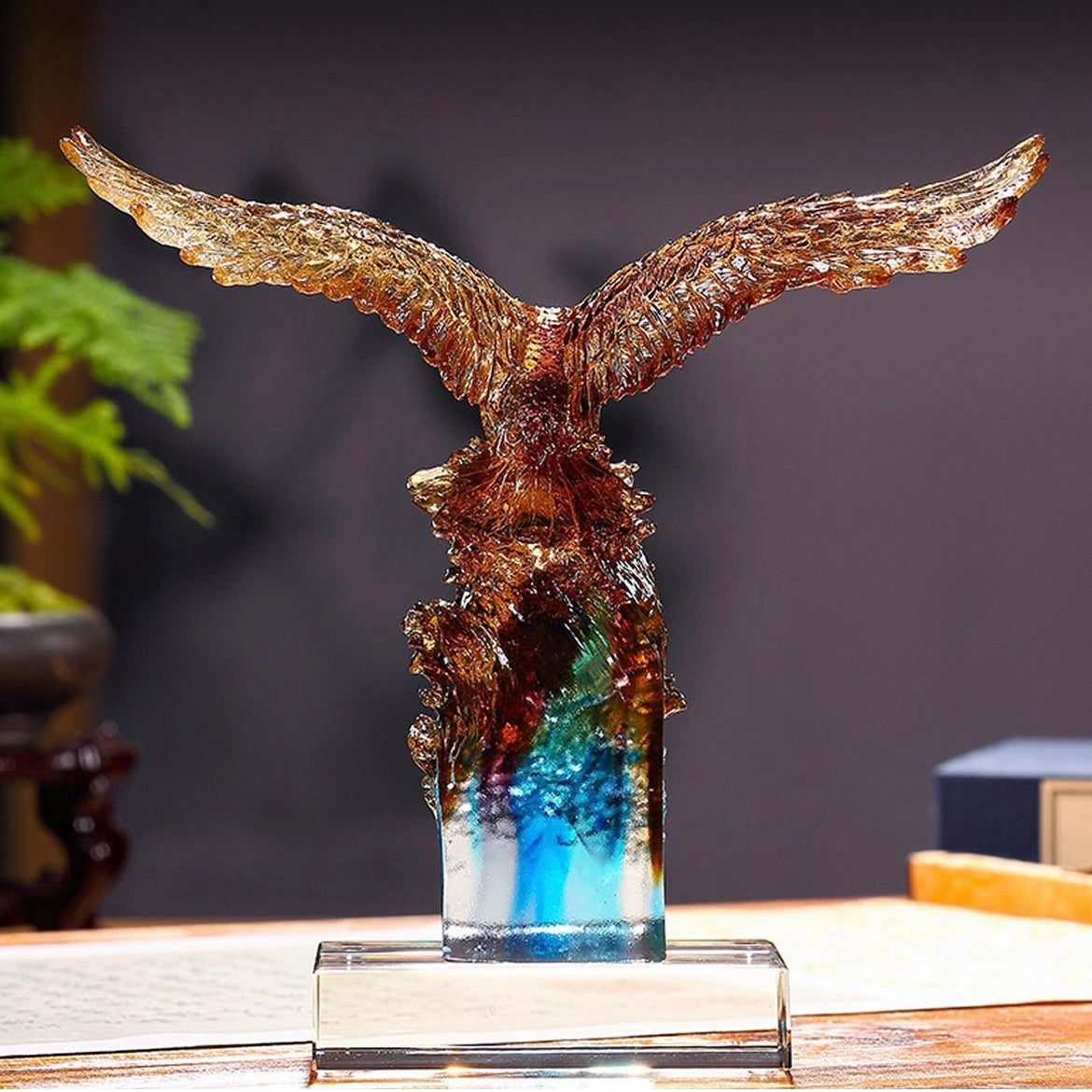 Colored crystal glaze eagle statue