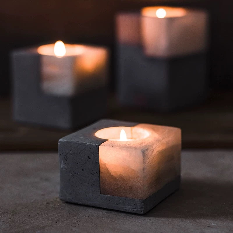 Square stone candle holders set of 3.