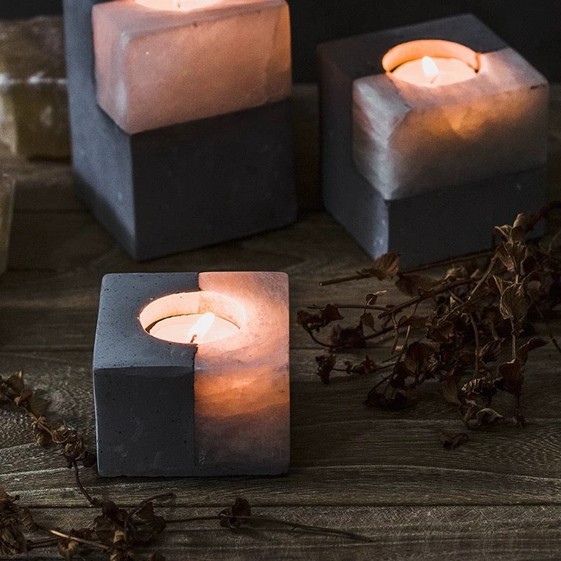 Square stone candle holders set of 3.
