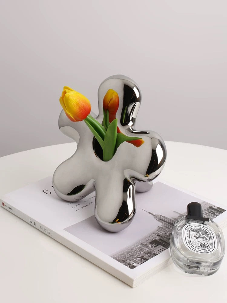 Silver Plated vase (yellow tulips)